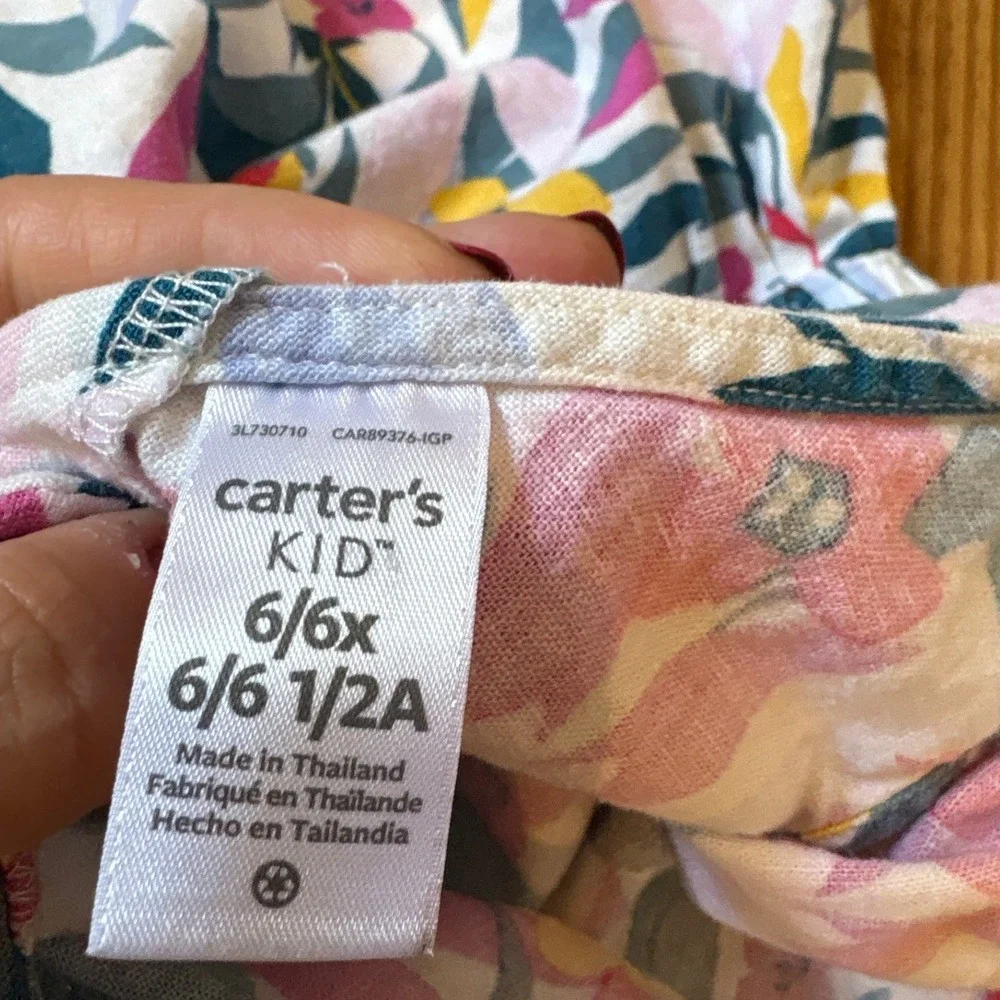 Carter's Floral Dress‎ Kids Multi-Color Linen Blend Cutout Back SIZE 6/6x